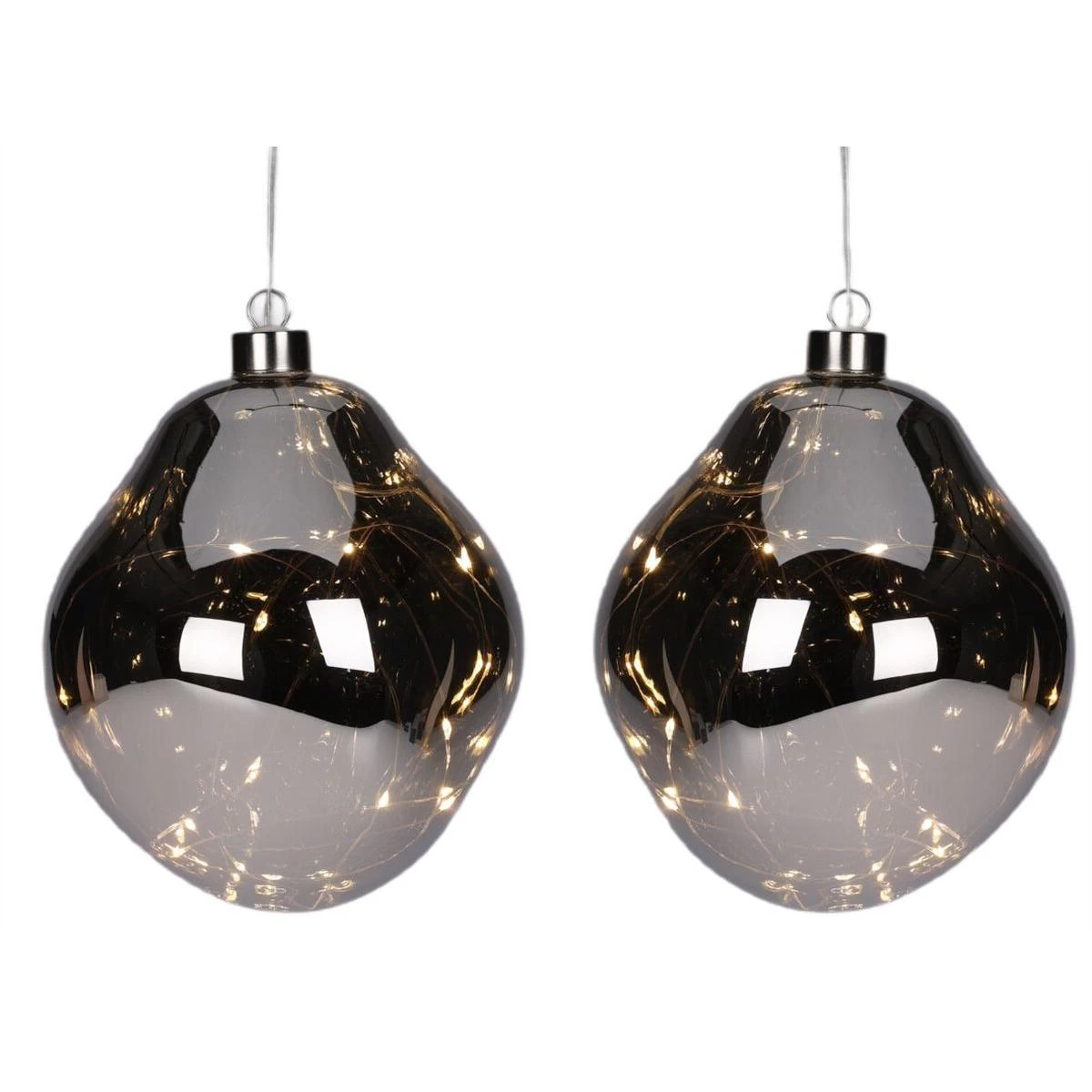 Baublys Stiklo Lašas 2vnt Led 12cm Antracito Spalvos