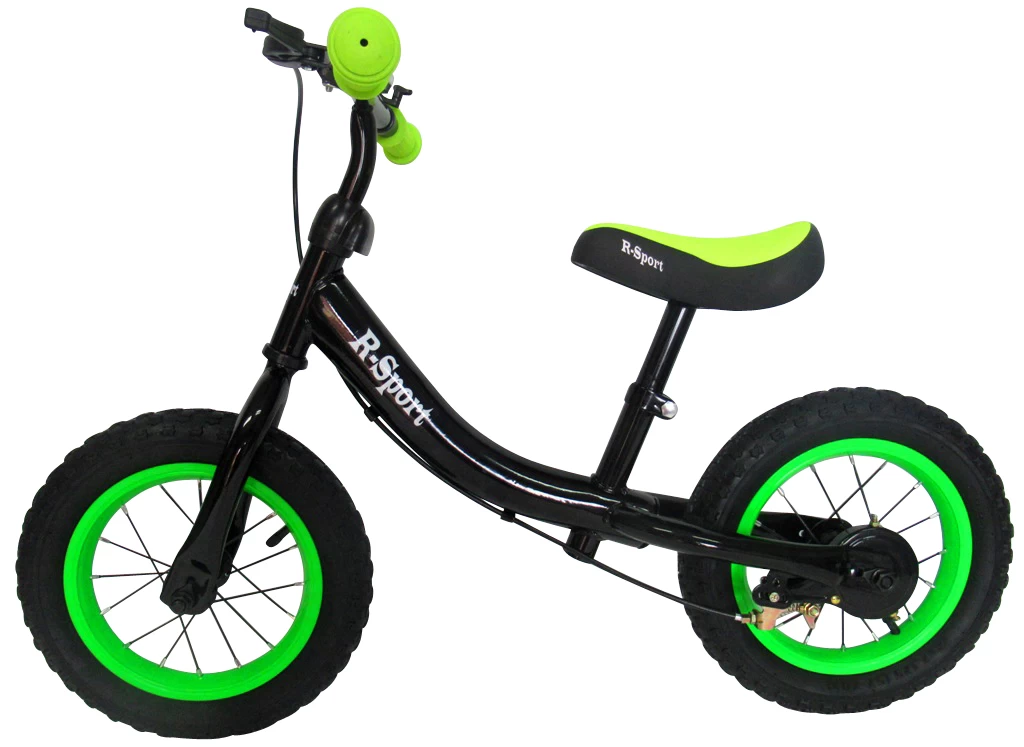 Bėgimo Dviratis R3 žalias-juodas R-sport 12&#039;&#039; Stabdys, Skambutis