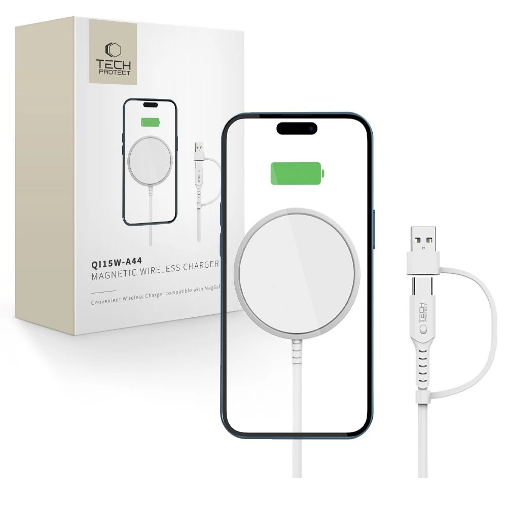 Belaidis Magnetinis Išmaniojo Telefono įkroviklis Qi15w-a44 Magsafe - Baltas