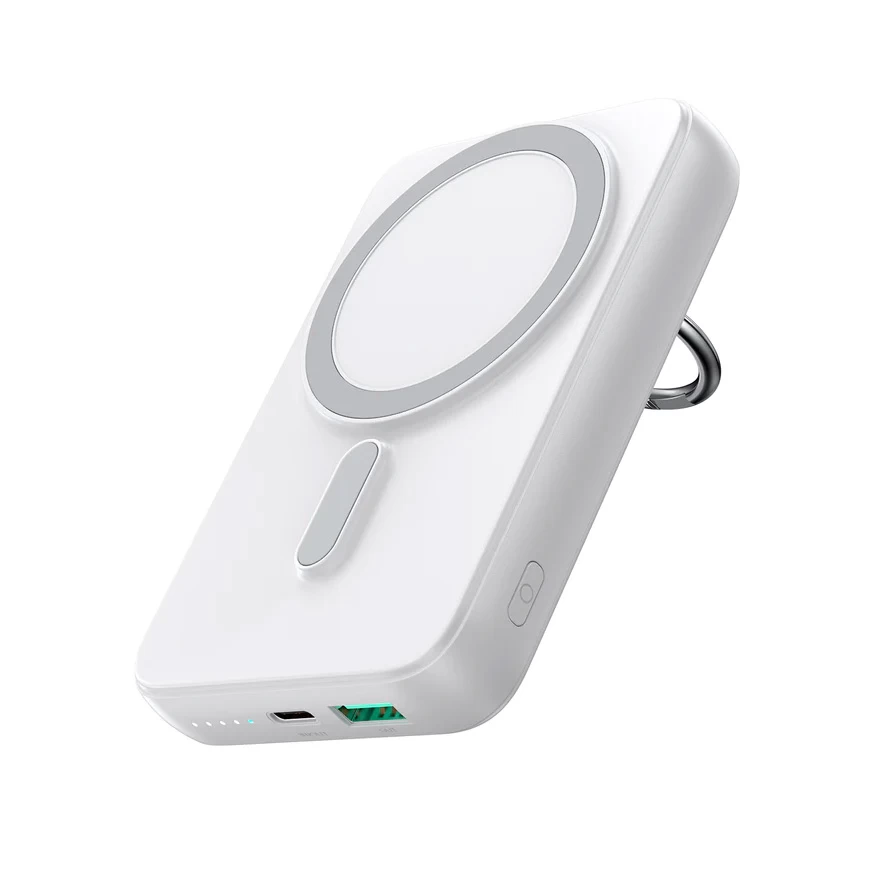 Belaidis powerbank 10000mah 20w Magsafe Su Lopšiu + Usb-c Laidas, Baltas