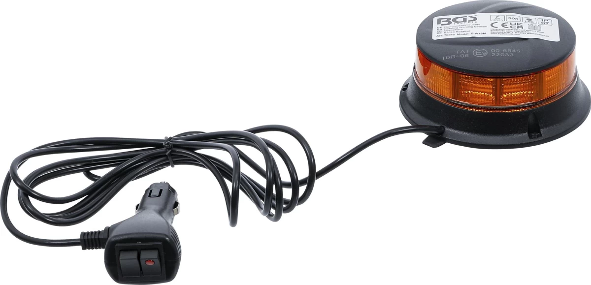 Besisukantis įspėjamasis švyturėlis | geltonas | su magnetu | 12 V / 24 V | Ø 130 mm (70342)