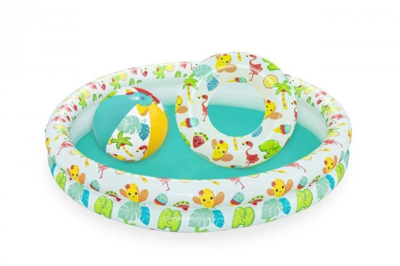 Bestway 51124 Pripučiamo Baseino Rinkinys 1,22 M X 20 Cm, Ratas 46 Cm, Kamuolys 27 Cm