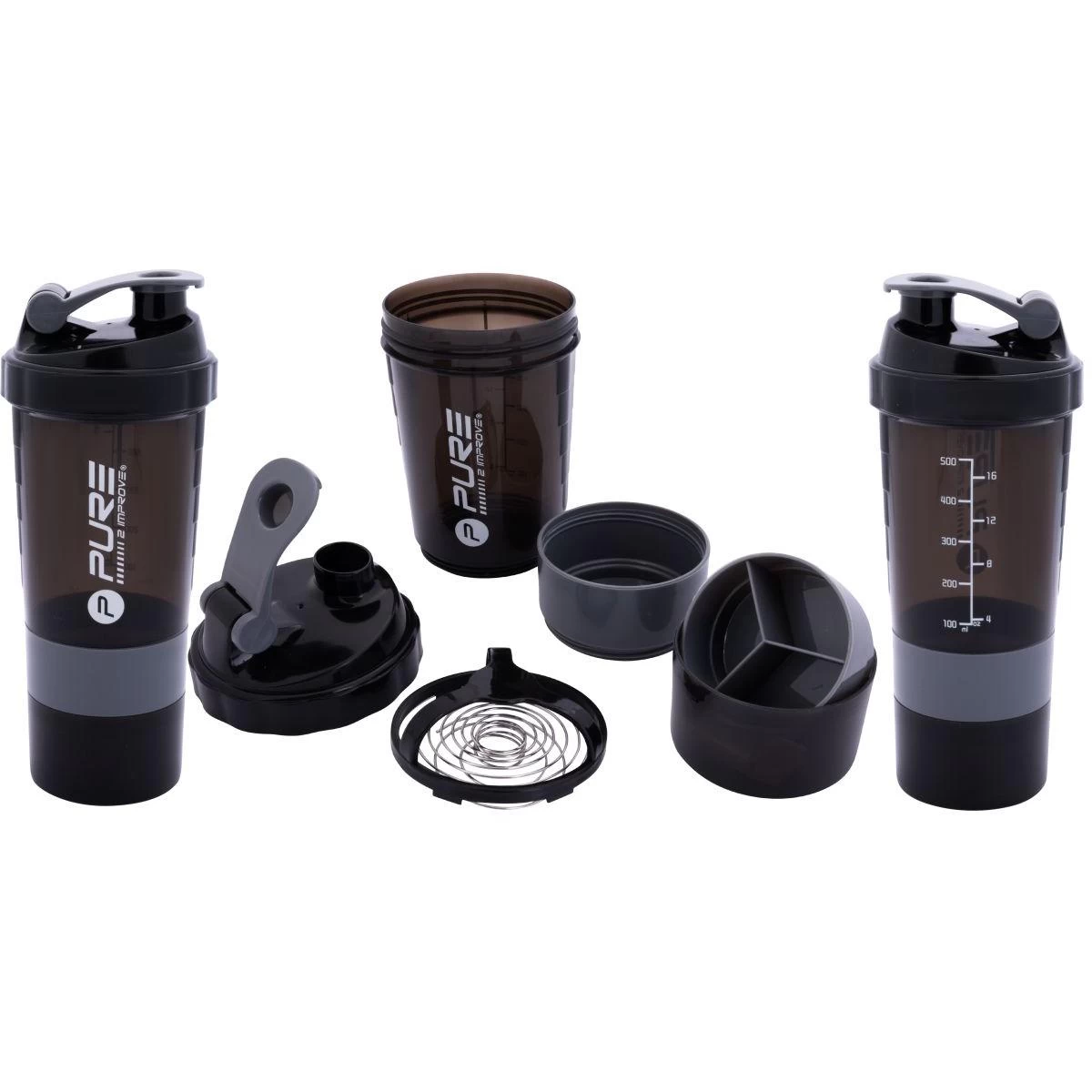 Bidon Fitness Shaker 500ml Black Grey Pure 2 Improve