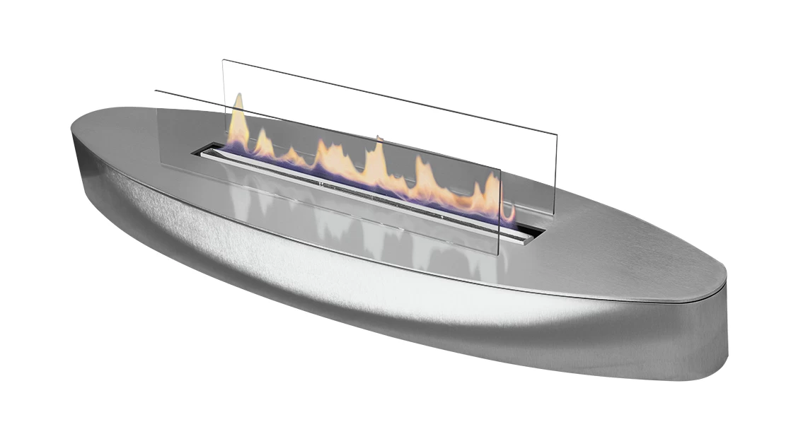 Bio židinys Ebios-fire Elipse Base, šlifuoto nerūdijančio plieno paviršius, 3,4 kW, 34 m2
