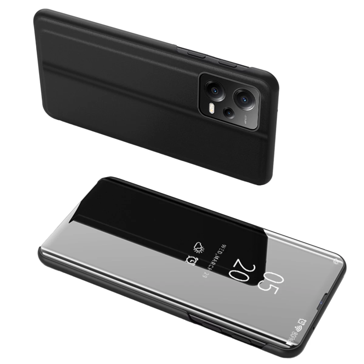 Blizgus Apverčiamas Dėklas xiaomi Redmi Note 12 Pro+ Clear View Case, Juodos Spalvos