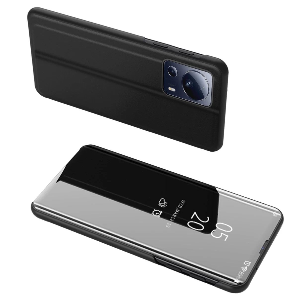 Blizgus Apverčiamasis Dėklas Xiaomi 13 Lite Clear View Case Black