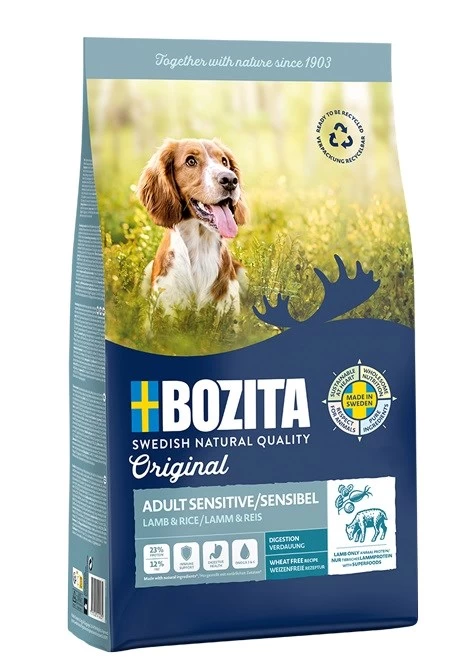 Bozita Original Adult Sensitive Digestion visavertis sausas pašaras šunims, ėriena ir ryžiai, 12kg