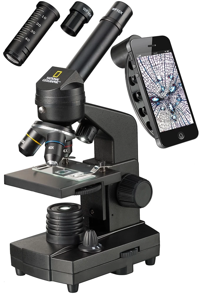 Bresser National Geographic Mikroskopas Su 40-1280x Didinimu Ir Išmaniojo Telefono Laikikliu Bresser National Geographic Mikroskopas Su 40-1280x Didinimu Ir Išmaniojo Telefono Laikikliu