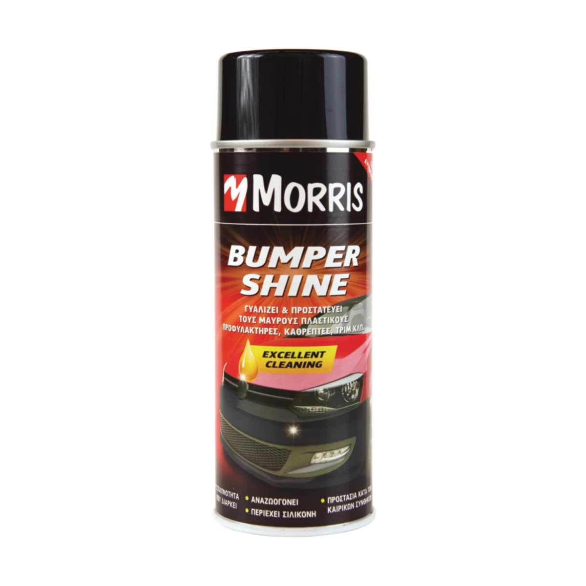 Buferių purškalas plastmasės blizgėjimui MORRIS 28599, 400ml juoda sp.