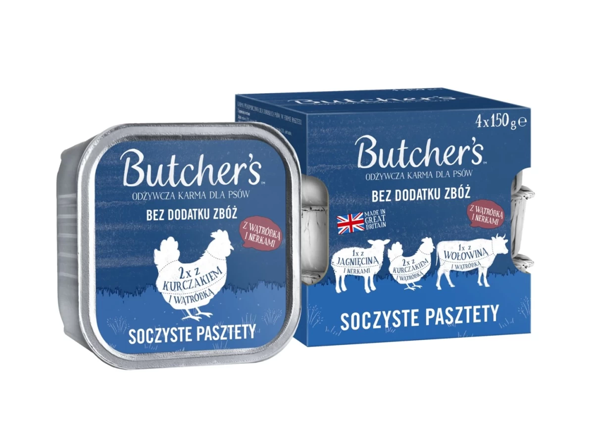 BUTCHER'S Original Mix Juicy pates - wet dog food - 4 x 150g