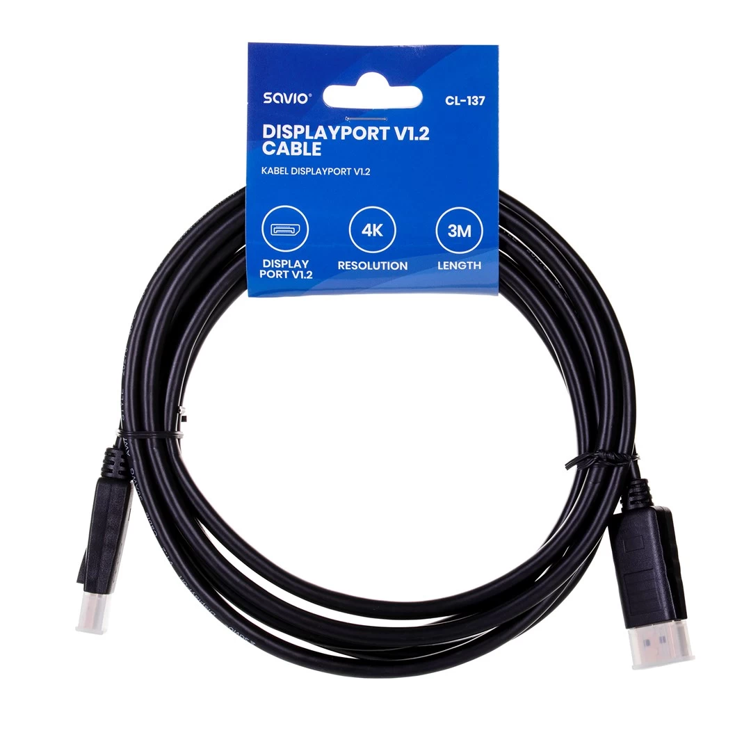 Cable SAVIO CL-137 (DisplayPort M - DisplayPort M; 3m; black color)