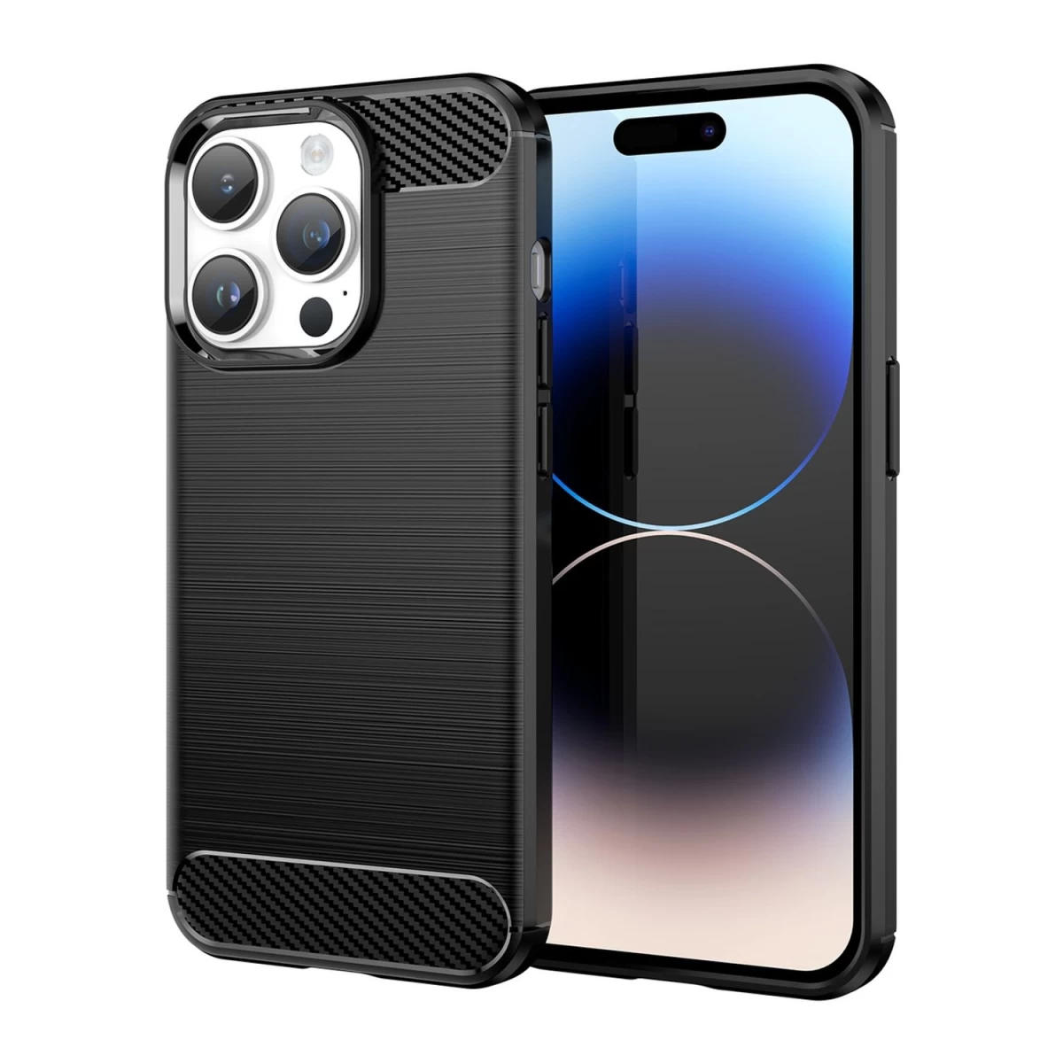 Carbon Case Iphone 14 Pro Lankstus Gelinis Galinis Dėklas, Juodas