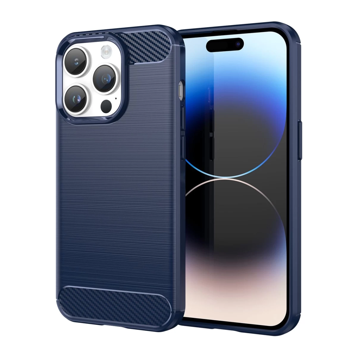 Carbon Case Iphone 14 Pro Lankstus Gelinis Galinis Dėklas Mėlynas