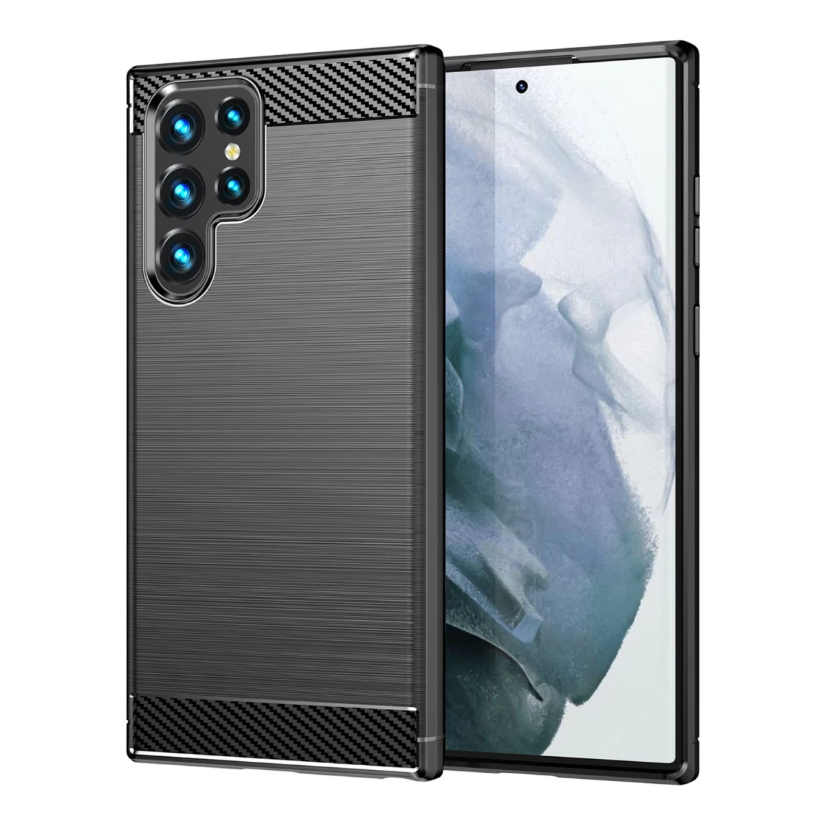 Carbon Case Samsung Galaxy S23 Itin Lankstus Silikoninis Anglies Korpusas Juodas