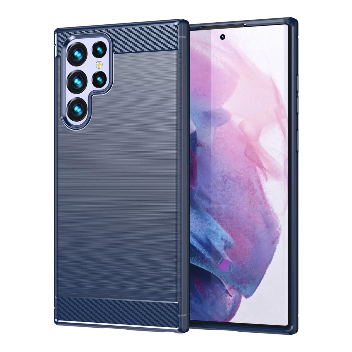 Carbon Case Samsung Galaxy S23 Itin Lankstus Silikoninis Anglies Korpusas Mėlynas