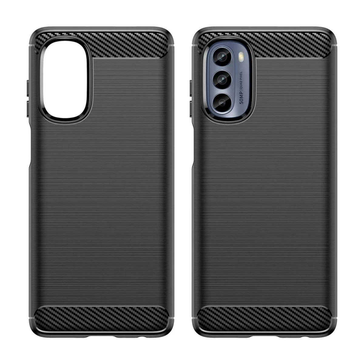 Carbon Case Silikoninis Lankstus Anglies Juodos Spalvos Dangtelis, Skirtas Motorola Moto G62 5g