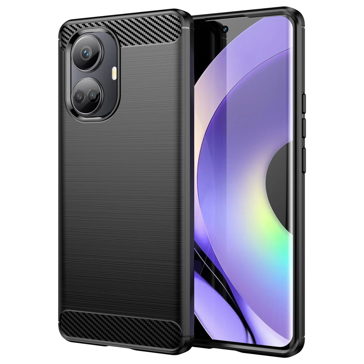 Carbon Case Silikoninis Lankstus Anglies Juodos Spalvos Dangtelis, Skirtas Realme 10 Pro