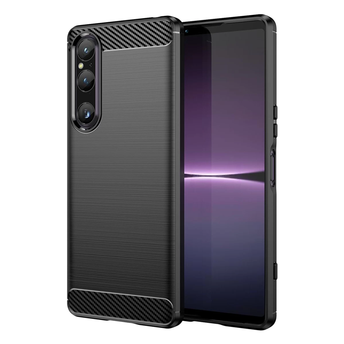 Carbon Case Silikoninis Lankstus Anglies Juodos Spalvos Dangtelis, Skirtas sony Xperia 1 V