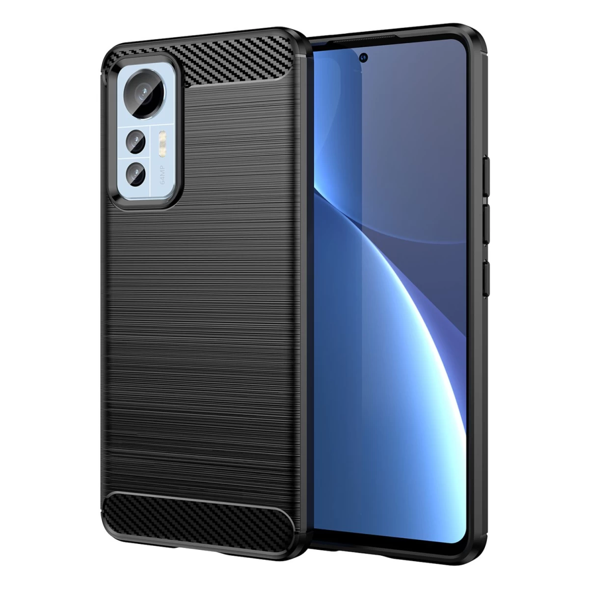 Carbon Case Xiaomi 12 Lite Korpusas Lankstus Silikoninis Anglies Korpusas Juodas