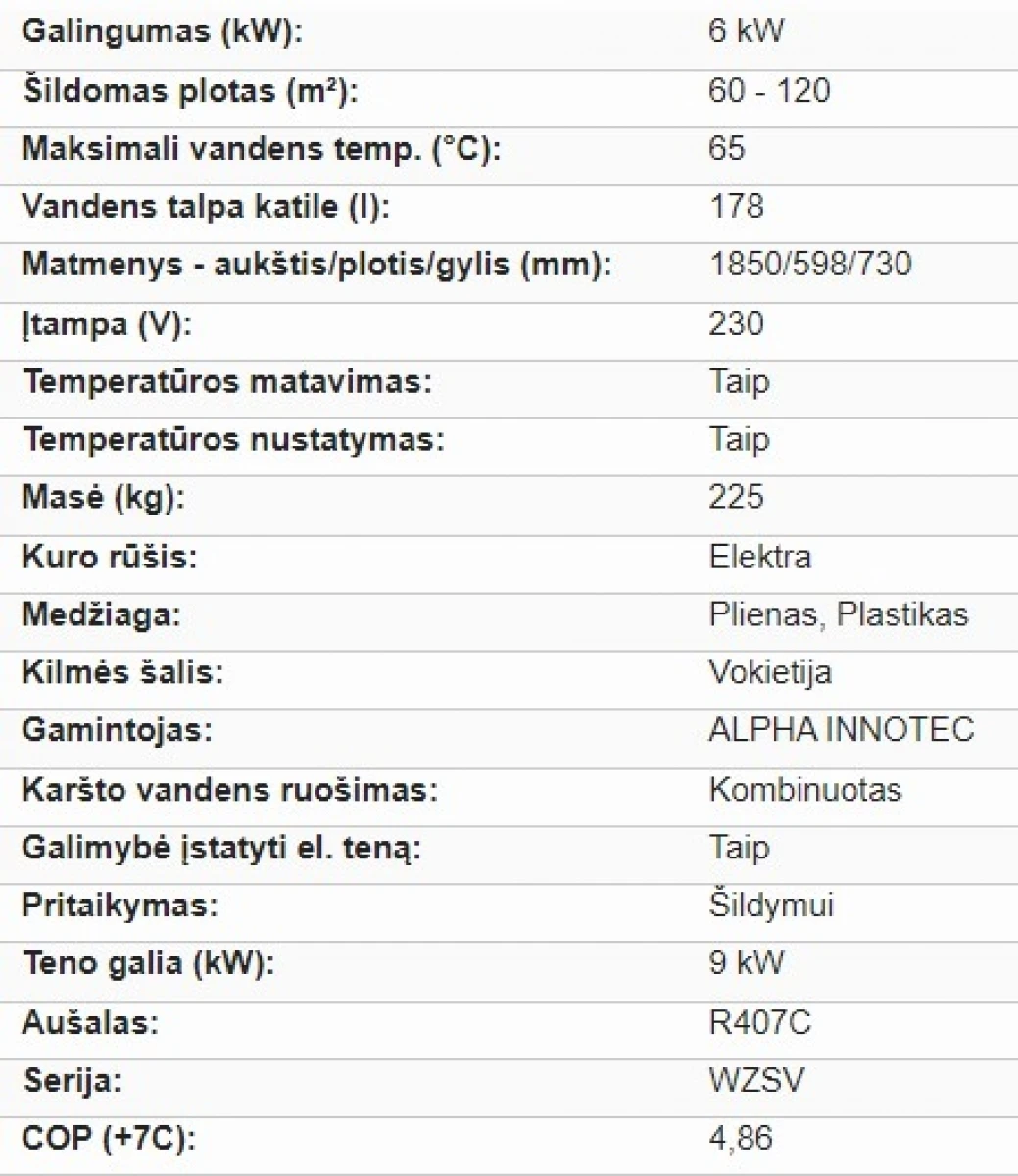 Geoterminis šilumos siurblys ALPHA INNOTEC ALTERRA WZSV 1,3-6kW