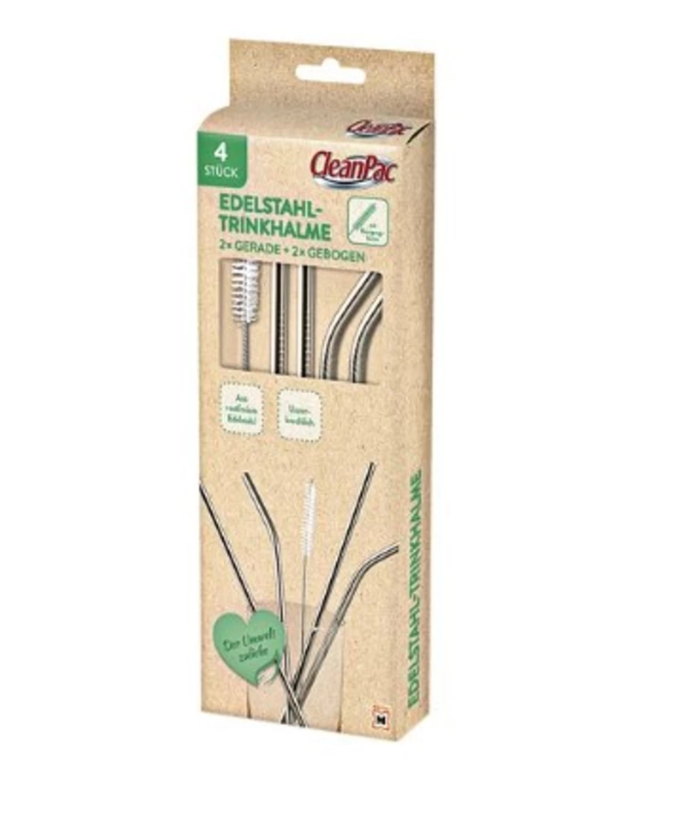 cleanpac, Nerūdijančio Plieno Geriamojo Vandens šiaudeliai + Valymo šepetėlis, 4 Dalys (vokietijos Produktai). cleanpac, Nerūdijančio Plieno Geriamojo Vandens šiaudeliai + Valymo šepetėlis, 4 Dalys (vokietijos Produktai).