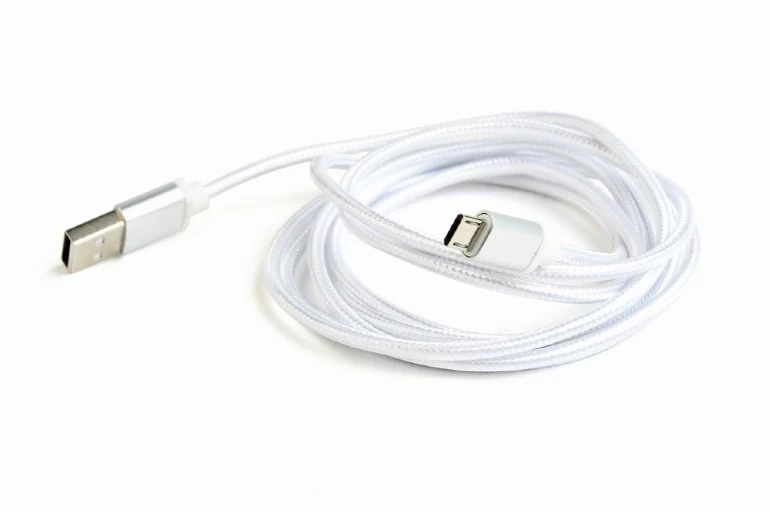 Cotton braided Micro    USB cable/1.8m/silver