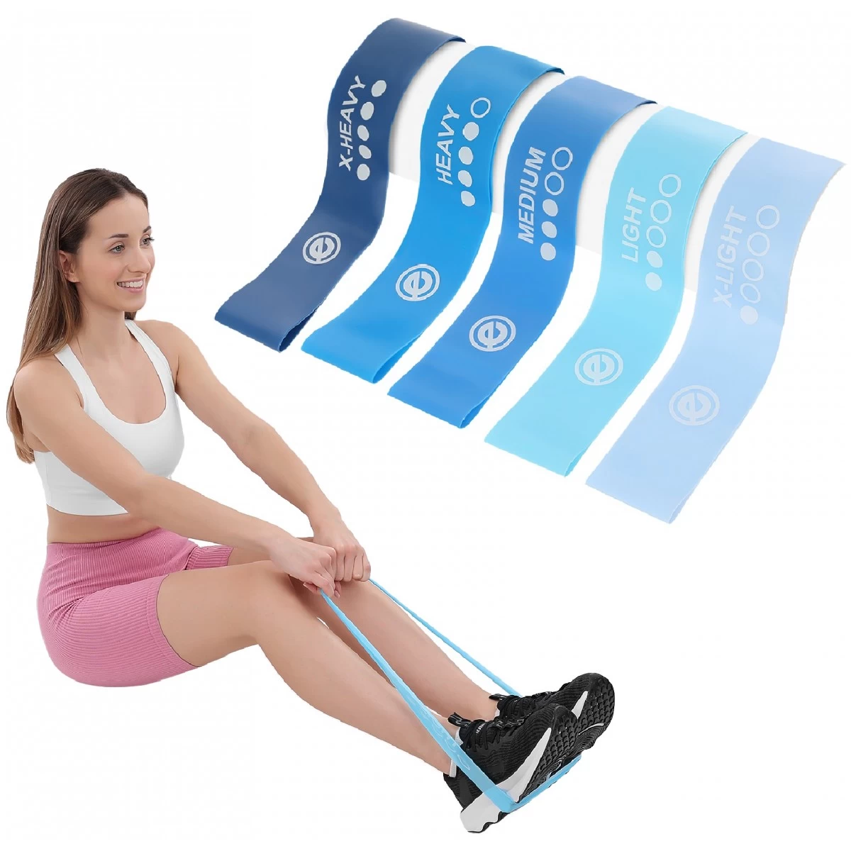 Crossfit Mini Blue Band 5in1 Enero Fit Pratimų Gumos Rinkinys