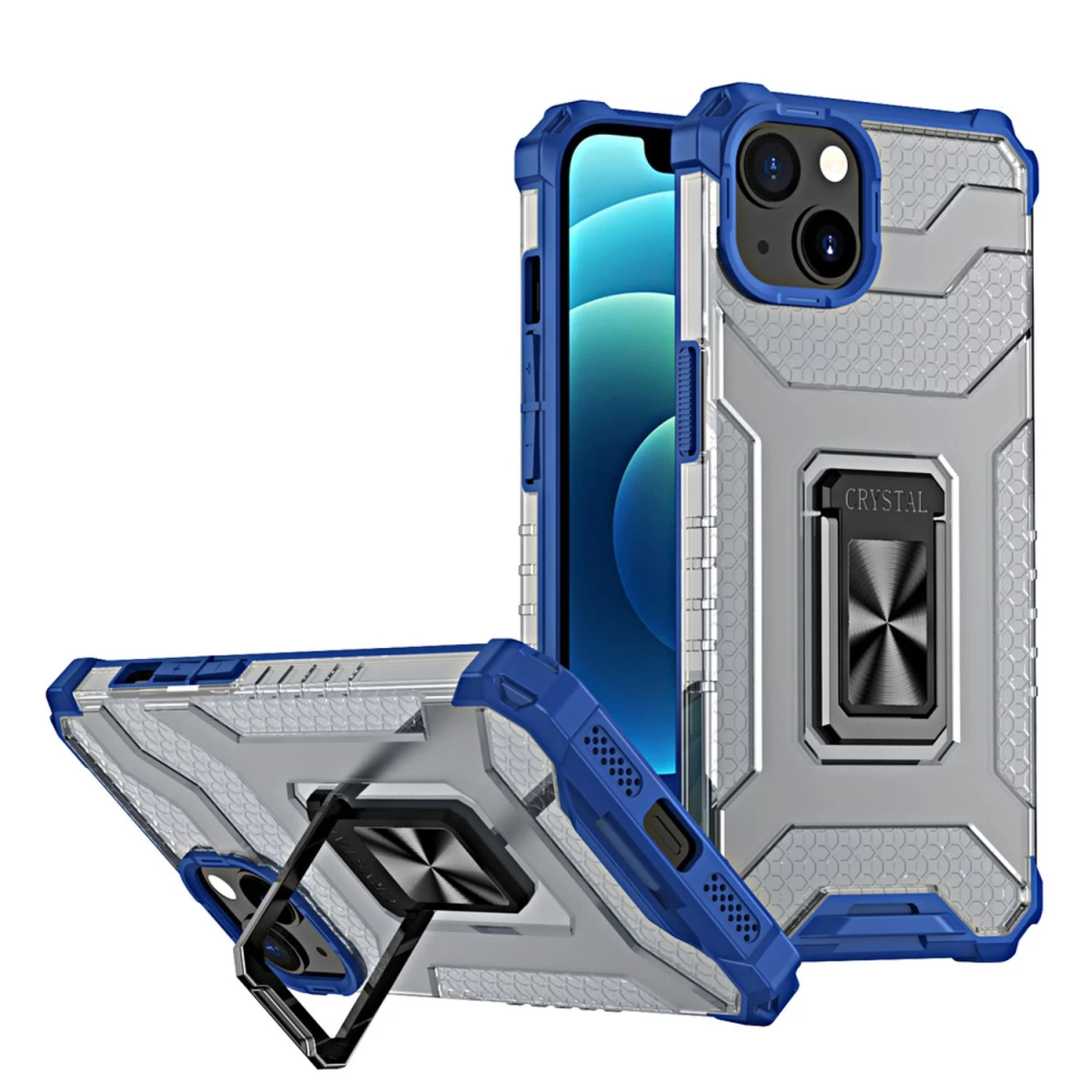 Crystal Ring Case šarvuotas Hibridinis Dėklas + Magnetinis Laikiklis Iphone 12 Mini Mėlynas