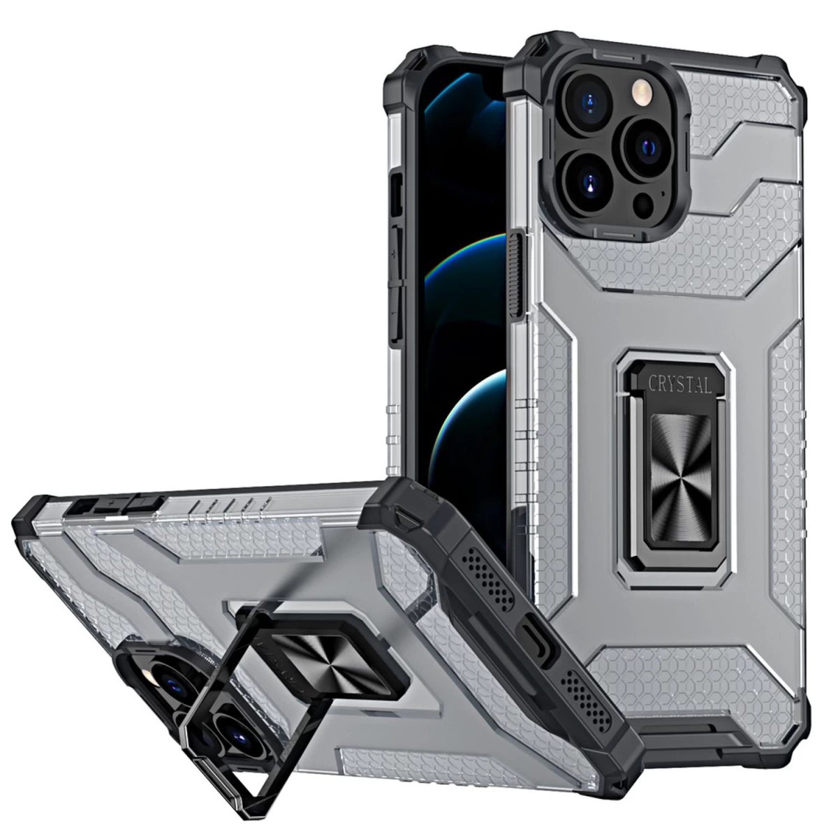 Crystal Ring Case šarvuotas Hibridinis Dėklas + Magnetinis Laikiklis Iphone 12 Pro Max Juodas