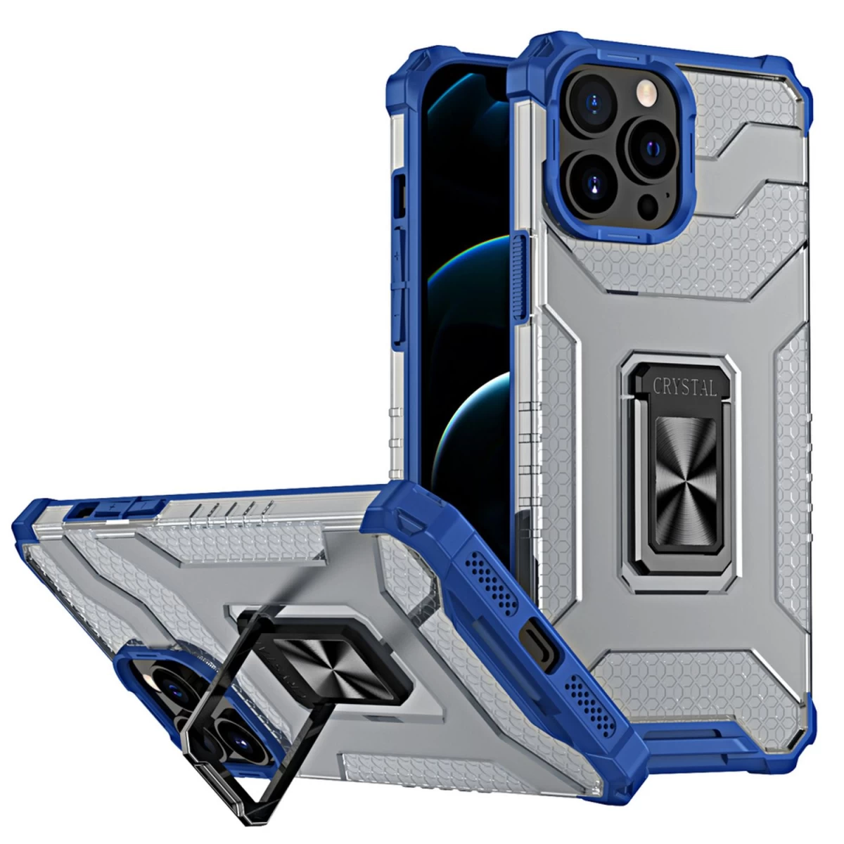 Crystal Ring Case šarvuotas Hibridinis Dėklas + Magnetinis Laikiklis Iphone 12 Pro Max Mėlynas