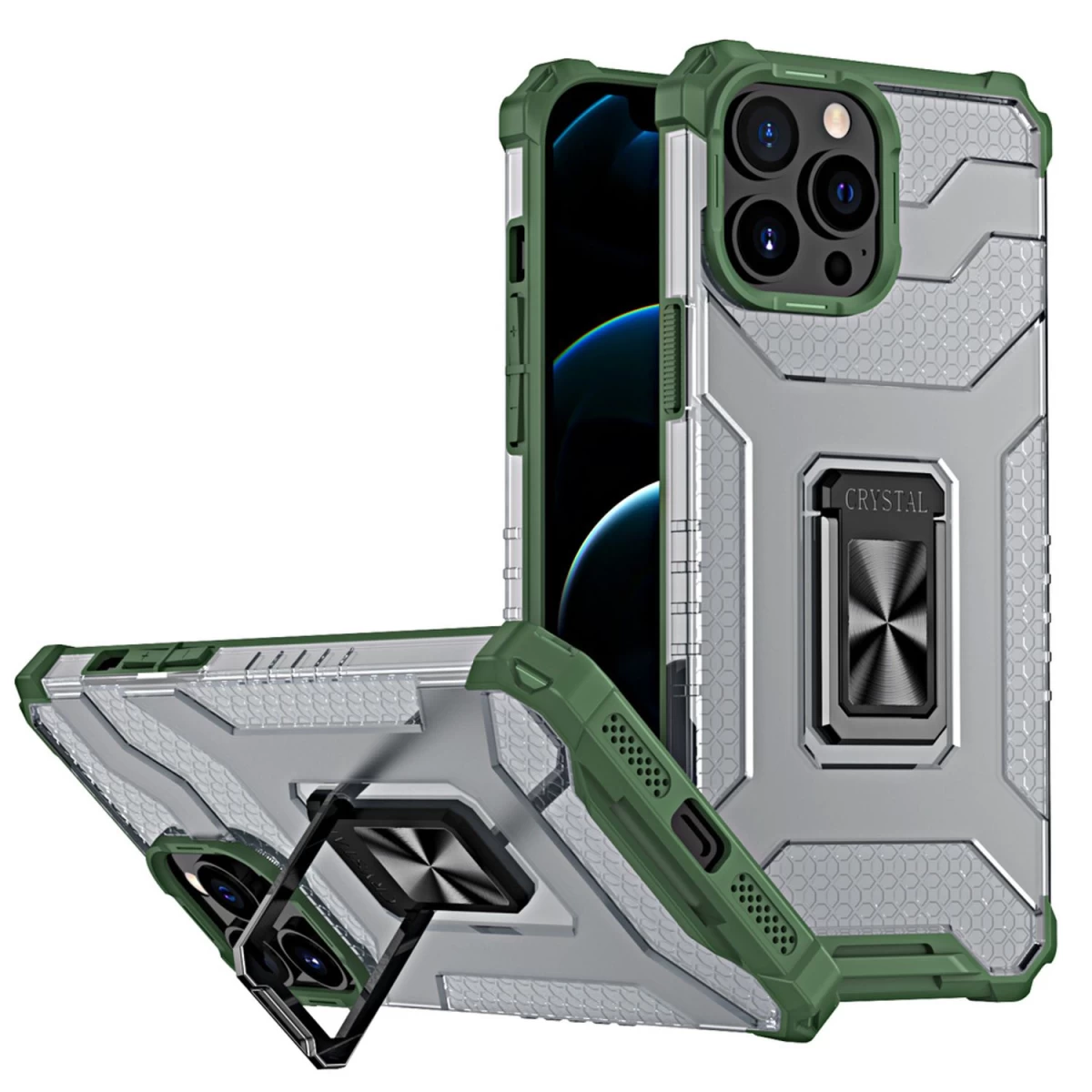 Crystal Ring Case šarvuotas Hibridinis Dėklas + Magnetinis Laikiklis Iphone 13 Pro Max žalias