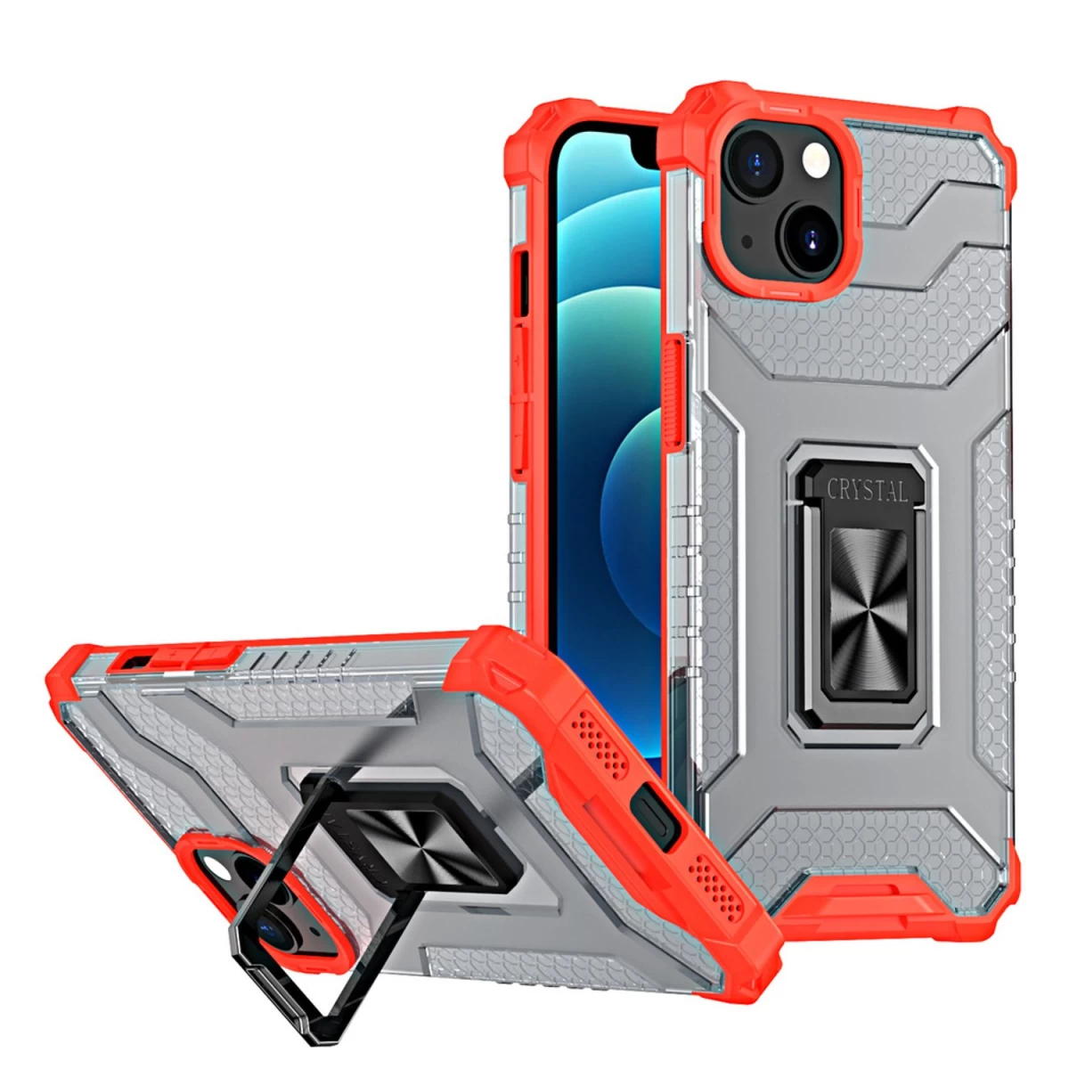 Crystal Ring Case šarvuotas Hibridinis Dėklas + Magnetinis Laikiklis Iphone 13 Raudonas