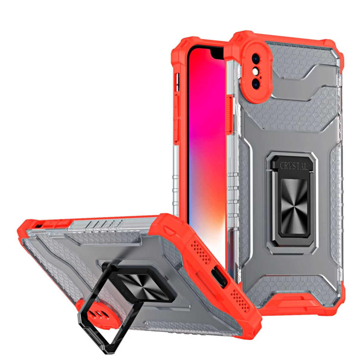 Crystal Ring Case šarvuotas Hibridinis Dėklas + Magnetinis Laikiklis Iphone Xs Max Raudonas