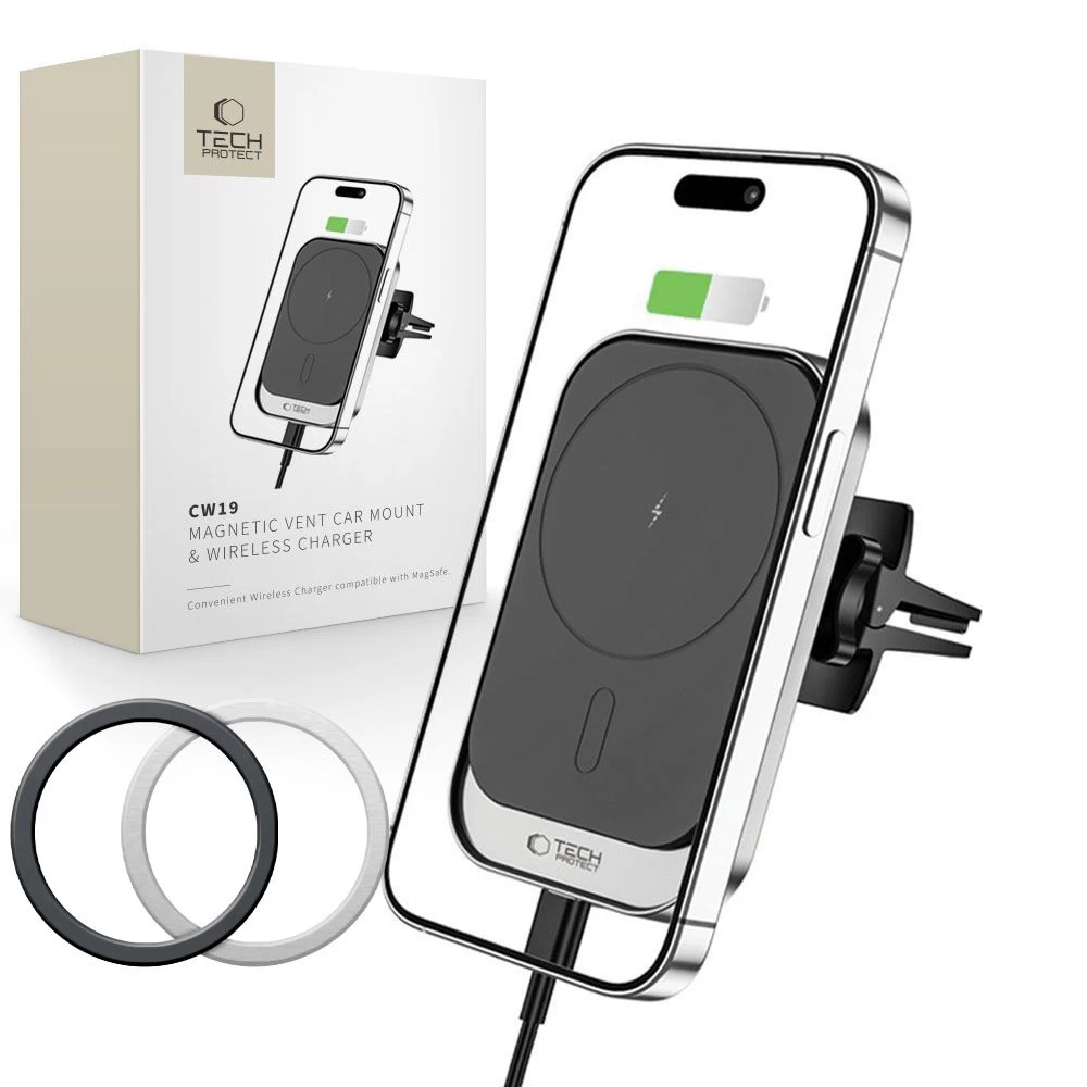 Cw19 Magnetinis Automobilinis Laikiklis Išmaniesiems Telefonams Su magsafe 15 W Grotelių įkrovikliu - Juodas