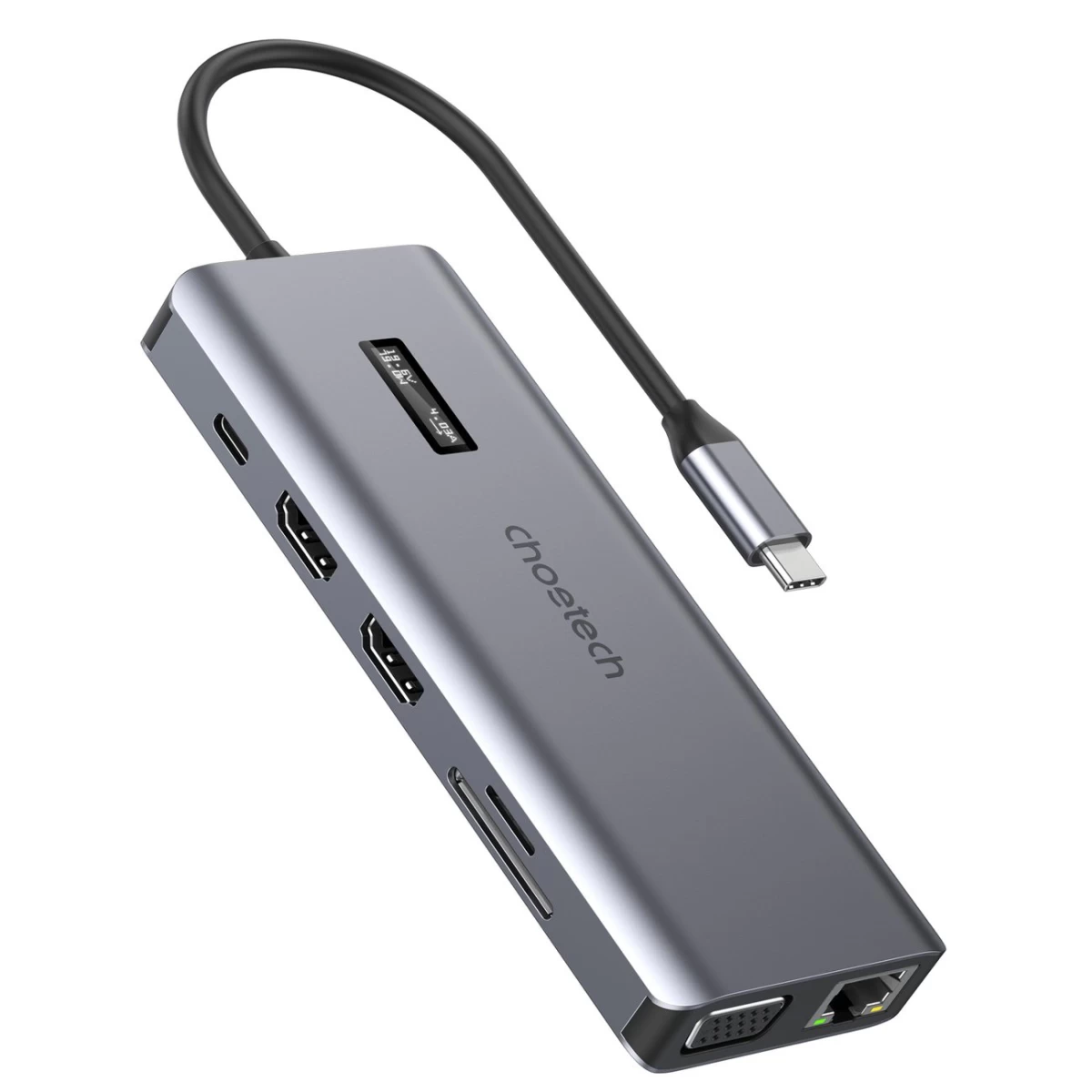 Daugiafunkcinis Adapteris Hub Su Ekranu Usb-c Usb-a Vga Aux Sd Tf 12in1 Pilkas Daugiafunkcinis Adapteris Hub Su Ekranu Usb-c Usb-a Vga Aux Sd Tf 12in1 Pilkas