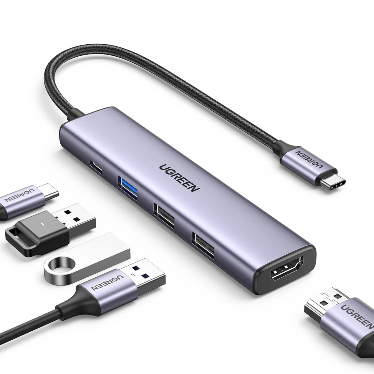 Daugiafunkcinis Hub Adapteris Usb-a Hdmi Usb-c Pilkos Spalvos Daugiafunkcinis Hub Adapteris Usb-a Hdmi Usb-c Pilkos Spalvos