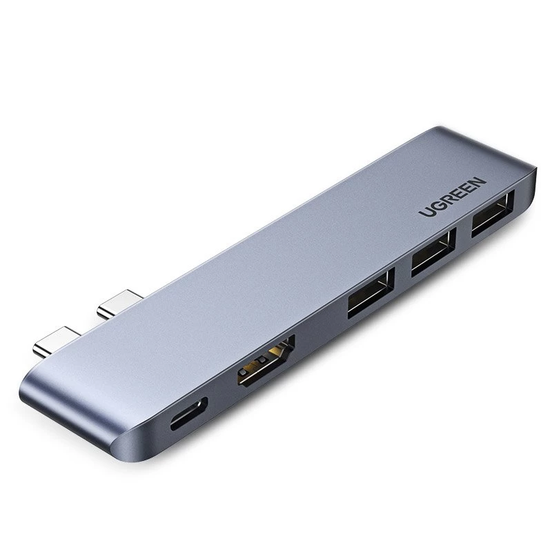 Daugiafunkcinis Hub Prievadas macbook Pro / Air 2x Usb-c į Usb-c Hdmi 3x Usb 3.0 - Pilkas Daugiafunkcinis Hub Prievadas macbook Pro / Air 2x Usb-c į Usb-c Hdmi 3x Usb 3.0 - Pilkas
