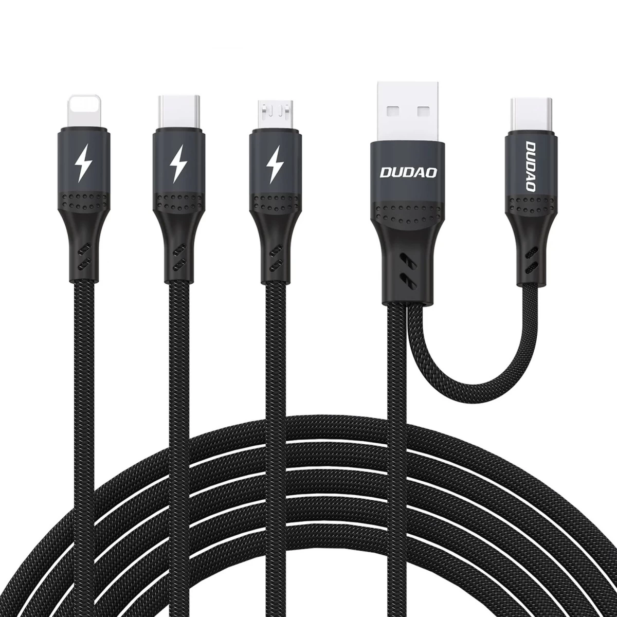 Daugiafunkcinis Kabelis Usb-a Usb-c į lightning Usb-c Microusb 66w - Juodas