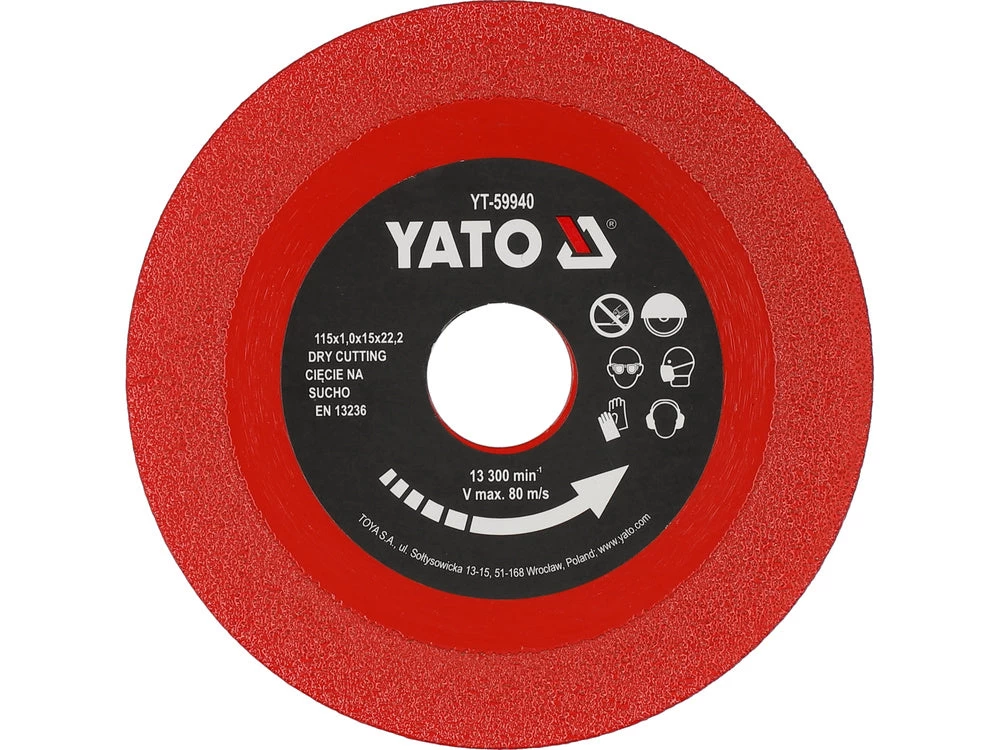 Deimantinis pjovimo diskas | stiklas, plytelės | 115 mm X 1.0 X 22,23 mm (YT-59940)