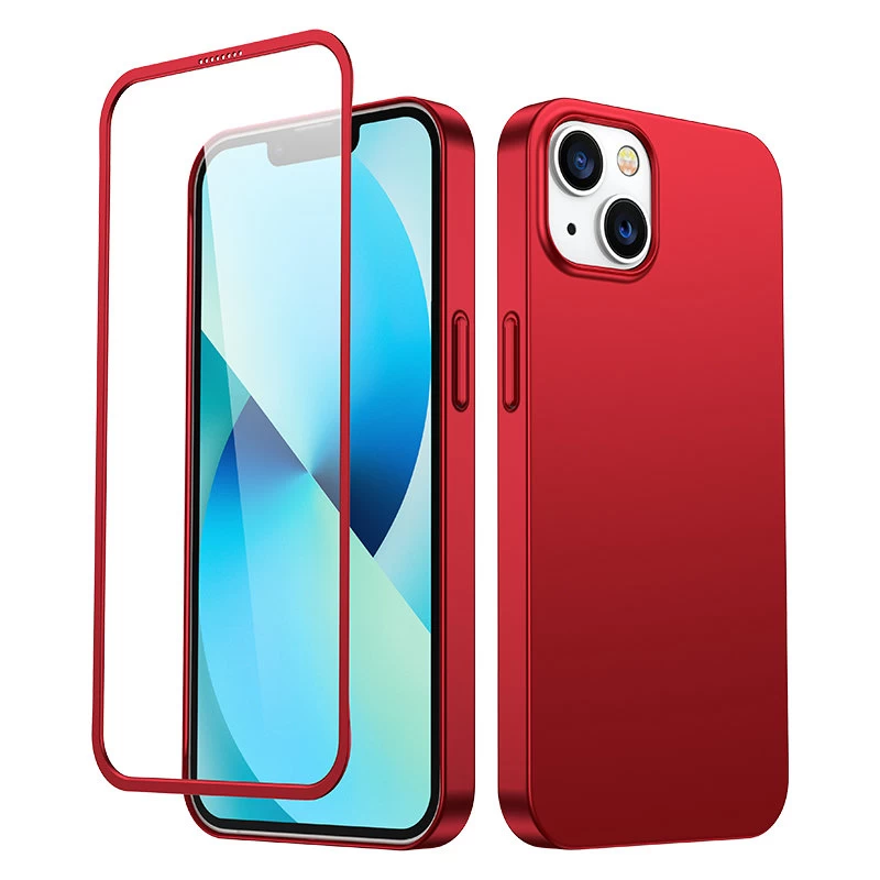 Dėklas iphone 13 Nugarėlei Ir Priekiui + Grūdintas Stiklas Raudonas