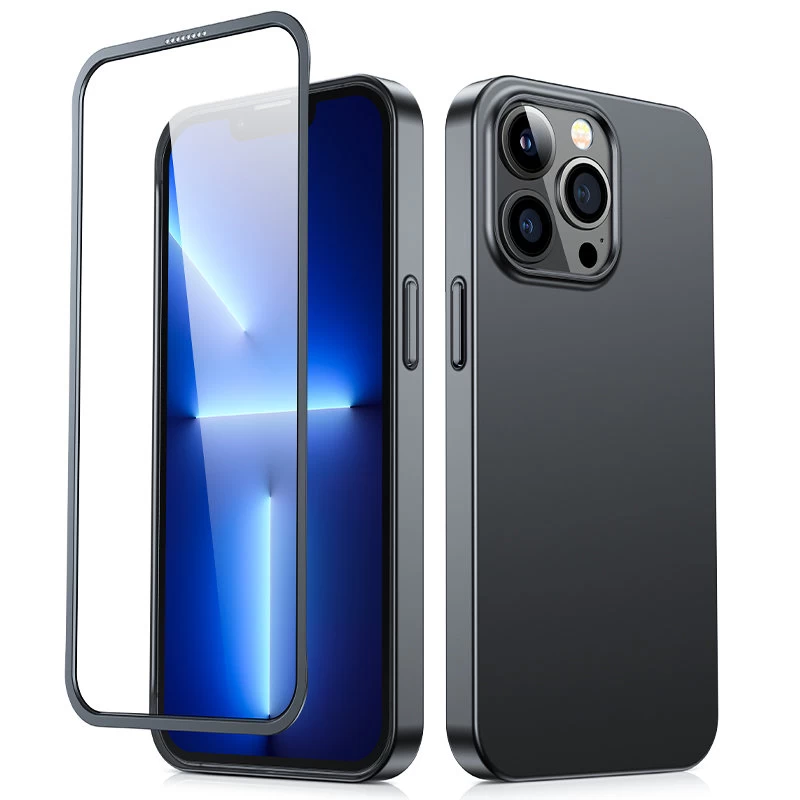 Dėklas iphone 13 Pro Max Galiniam Ir Priekiniam Dangteliui + Grūdintas Stiklas, Juodas