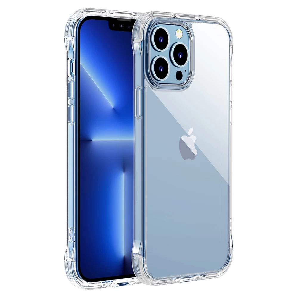 Dėklas iphone 13 Pro Max šarvuotas Dėklas Su Kabliukų Stovu Skaidrus