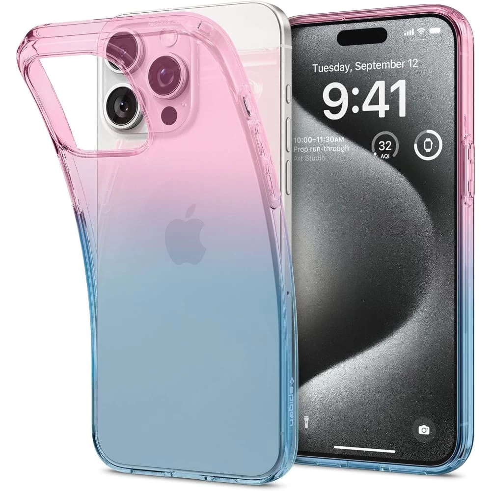 Dėklas iphone 15 Pro Liquid Crystal - Rožinis Ir Mėlynas
