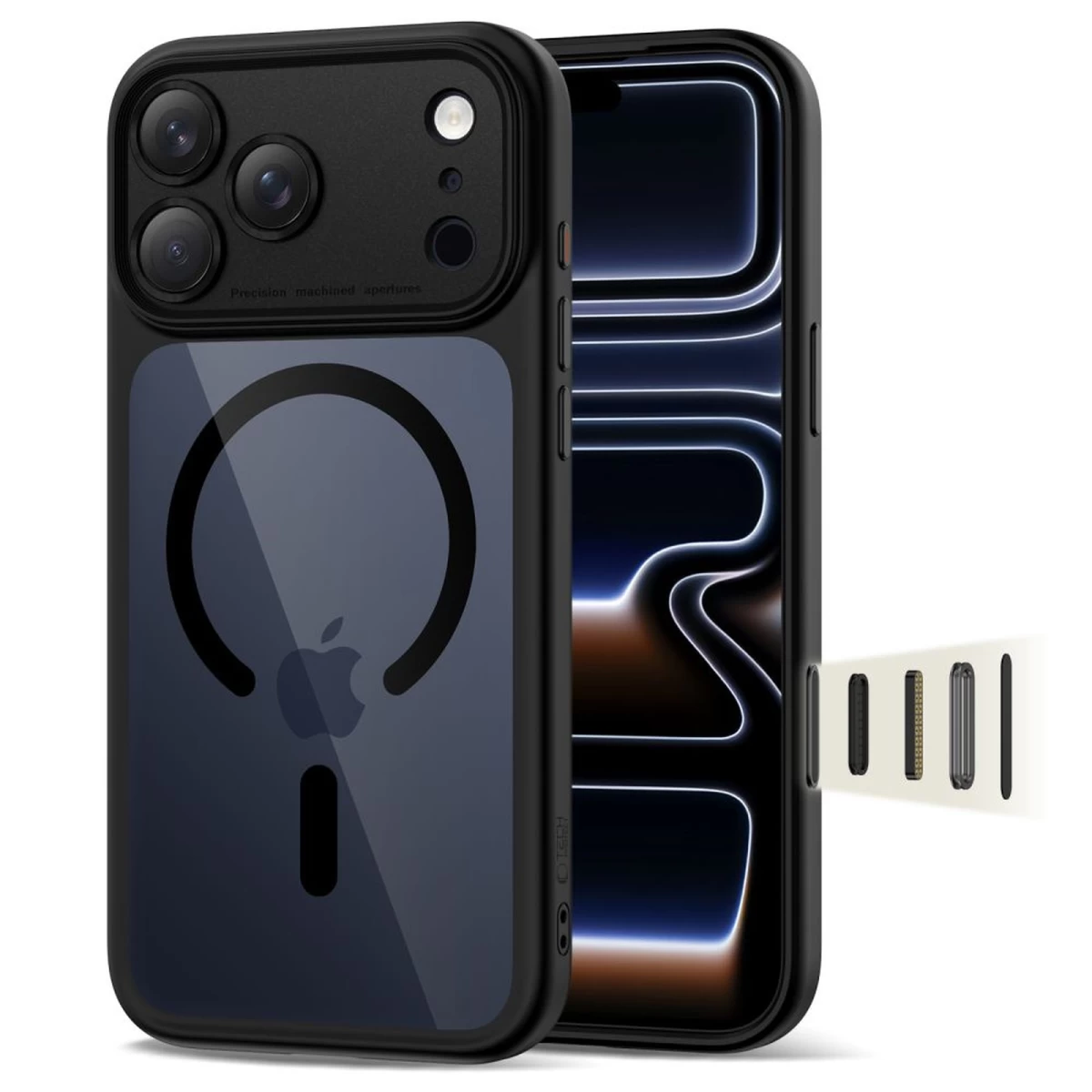 Dėklas iphone 17 Pro Magpeak Magsafe Cc - Skaidrus, Juodas