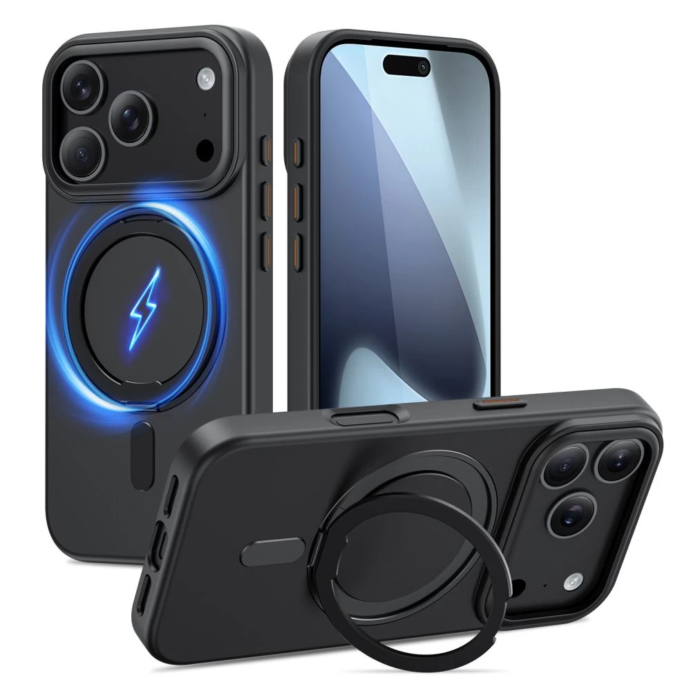 Dėklas iphone 17 Pro Max Magring Magsafe - Matinės Juodos Spalvos