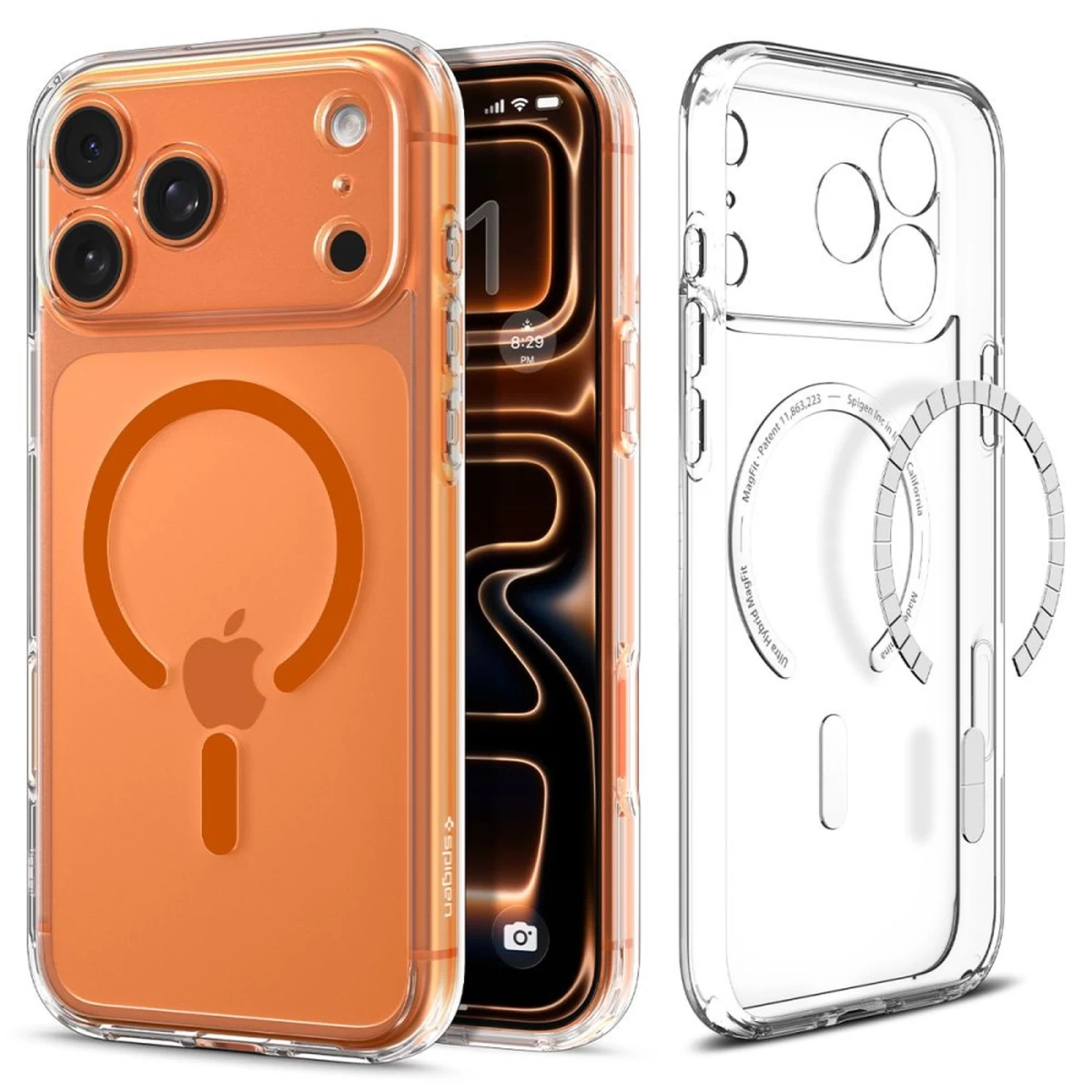 Dėklas iphone 17 Pro Max Ultra Hybrid Magsafe - Skaidrus Oranžinis