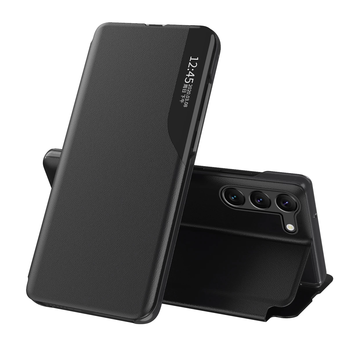 Dėklas samsung S24+ Su Atlenkiamu Dangteliu Ir Stovu eco Leather View Case, Juodas