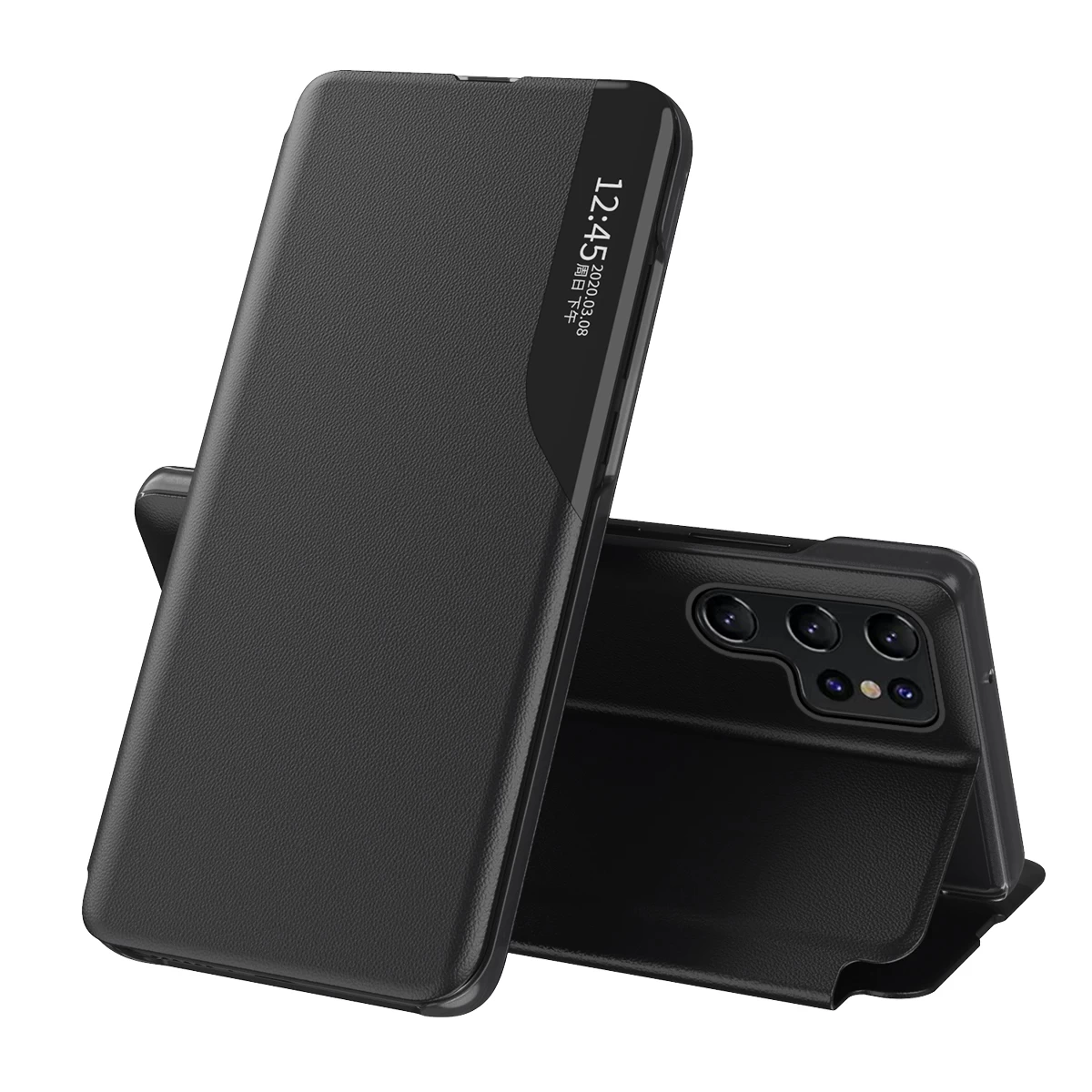 Dėklas samsung S24 Ultra Su Atlenkiamu Dangteliu Ir Stovu eco Leather View Case, Juodas