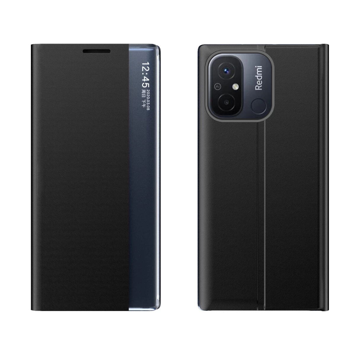 Dėklas Su Atlenkiamu Dangteliu Ir Stovu, Skirtas xiaomi Redmi 11a / poco C55 / redmi 12c New Sleep Case Juodas