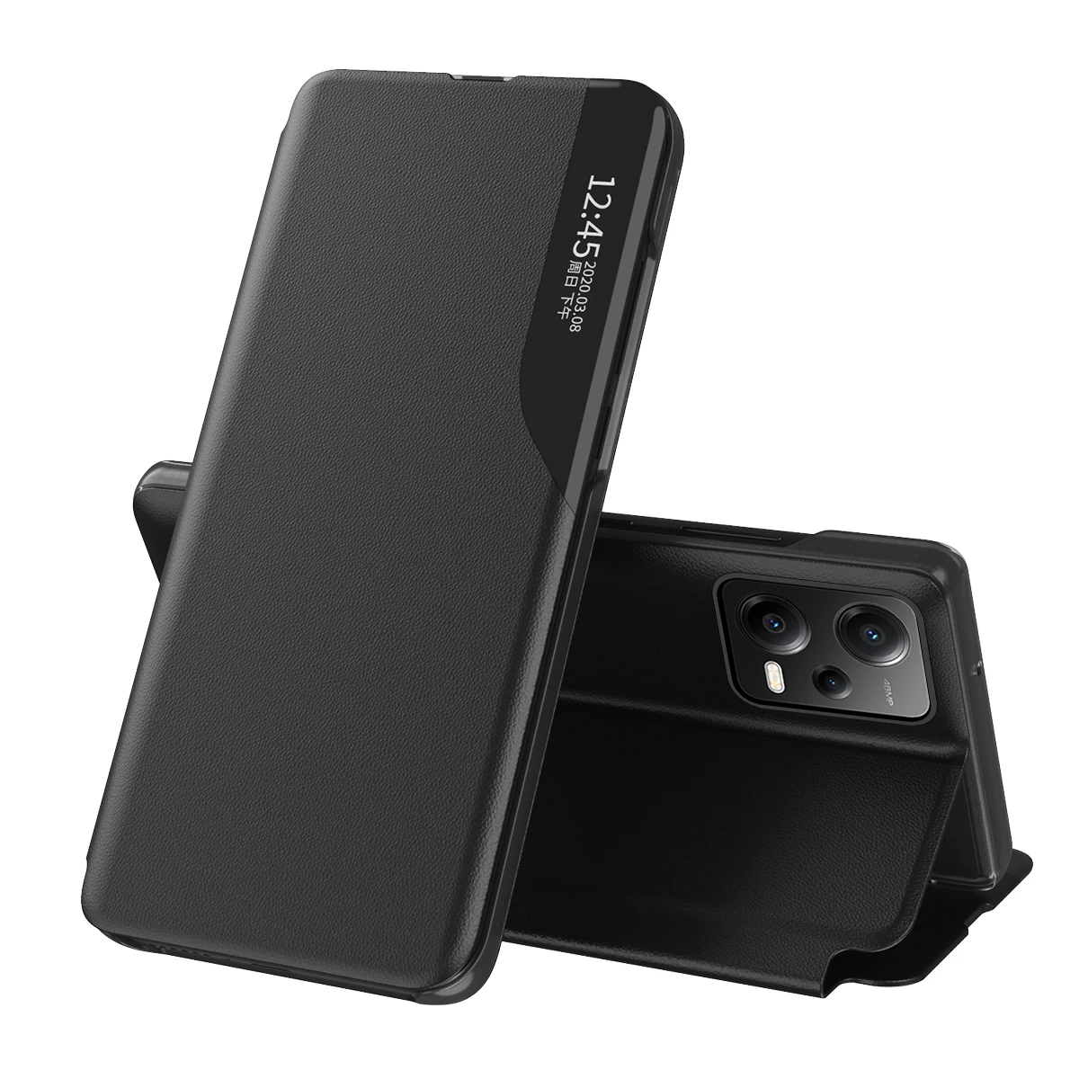 Dėklas Su Atlenkiamu Dangteliu Ir Stovu, Skirtas xiaomi Redmi Note 12 Pro / poco X5 Pro 5g Eco Leather, Juodas